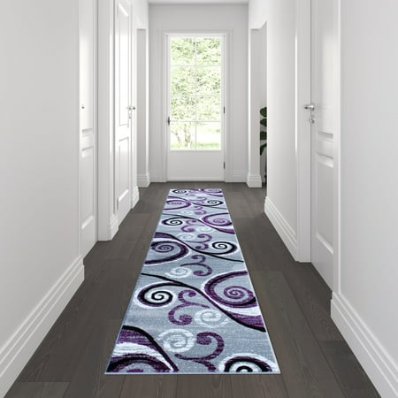 Flash Furniture Valli Rectangular Contemporary Black, Grey, Purple Area Rug, 2' x 11'