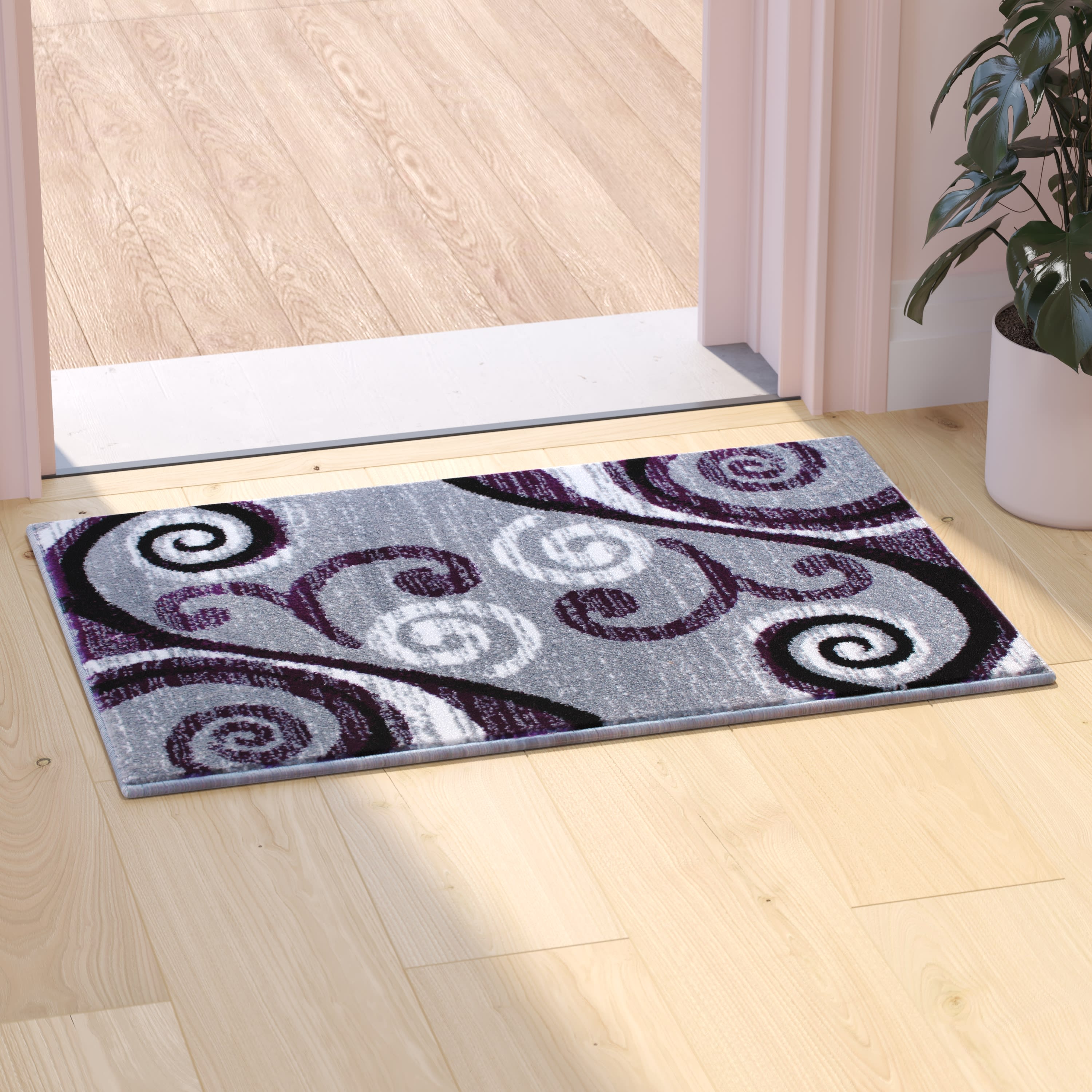 Flash Furniture Valli Rectangular Contemporary Black, Grey, Purple Area ...