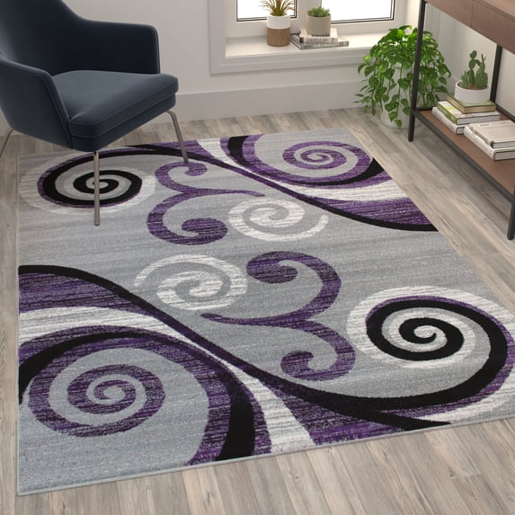 Flash Furniture Valli Rectangular Contemporary Black, Grey, Purple Area Rug, 5' x 7'