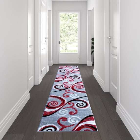 Flash Furniture Valli Rectangular Contemporary Black, Grey, Red Area Rug, 2' x 11'