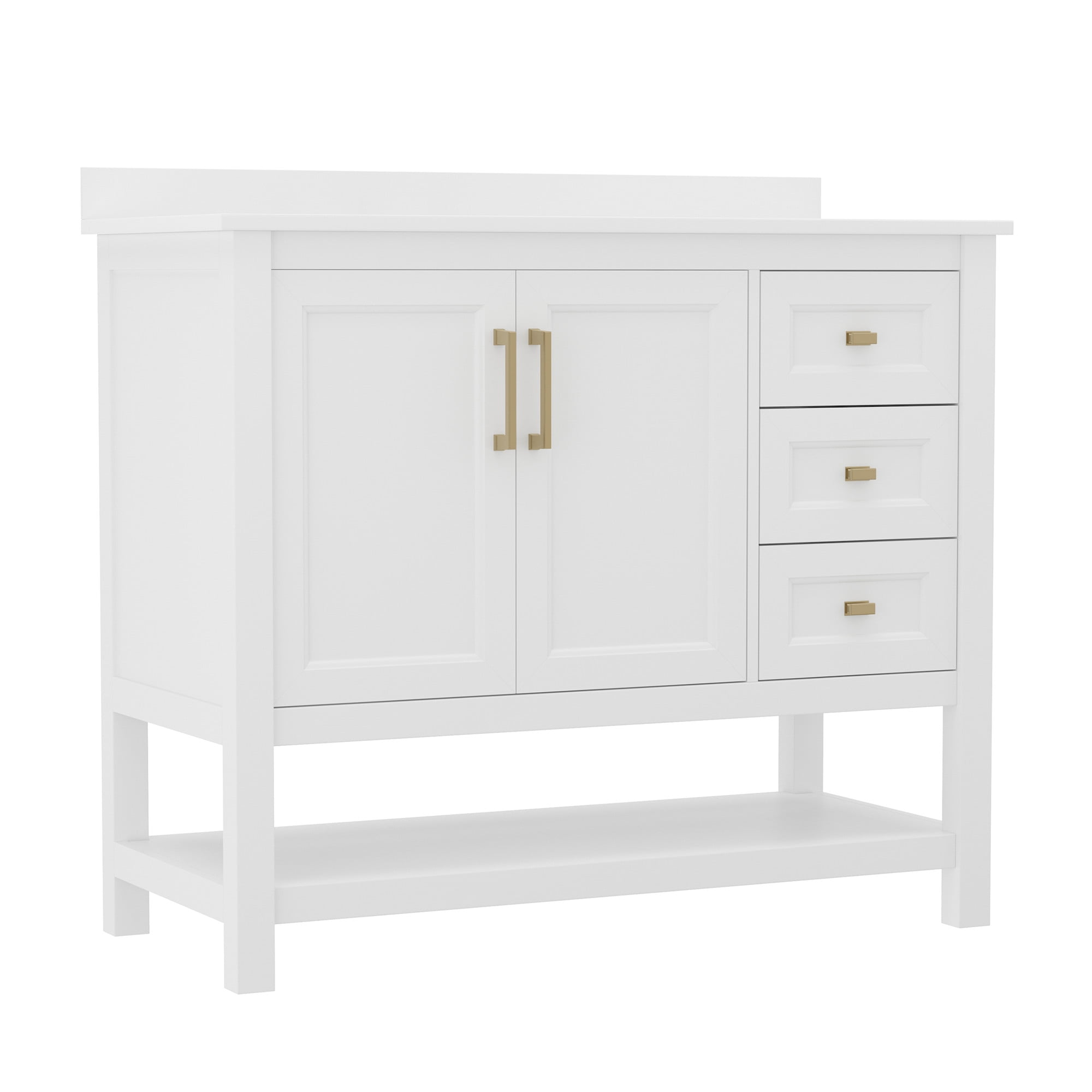 White and Gold 42" Bathroom Vanity with Carrara Marble Top