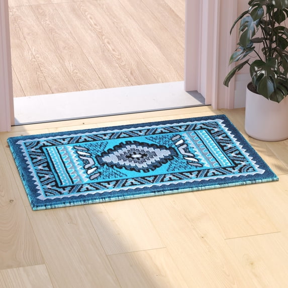 Flash Furniture Ventana Rectangular Southwestern Black, Grey, Turquoise Area Rug, 2' x 3'