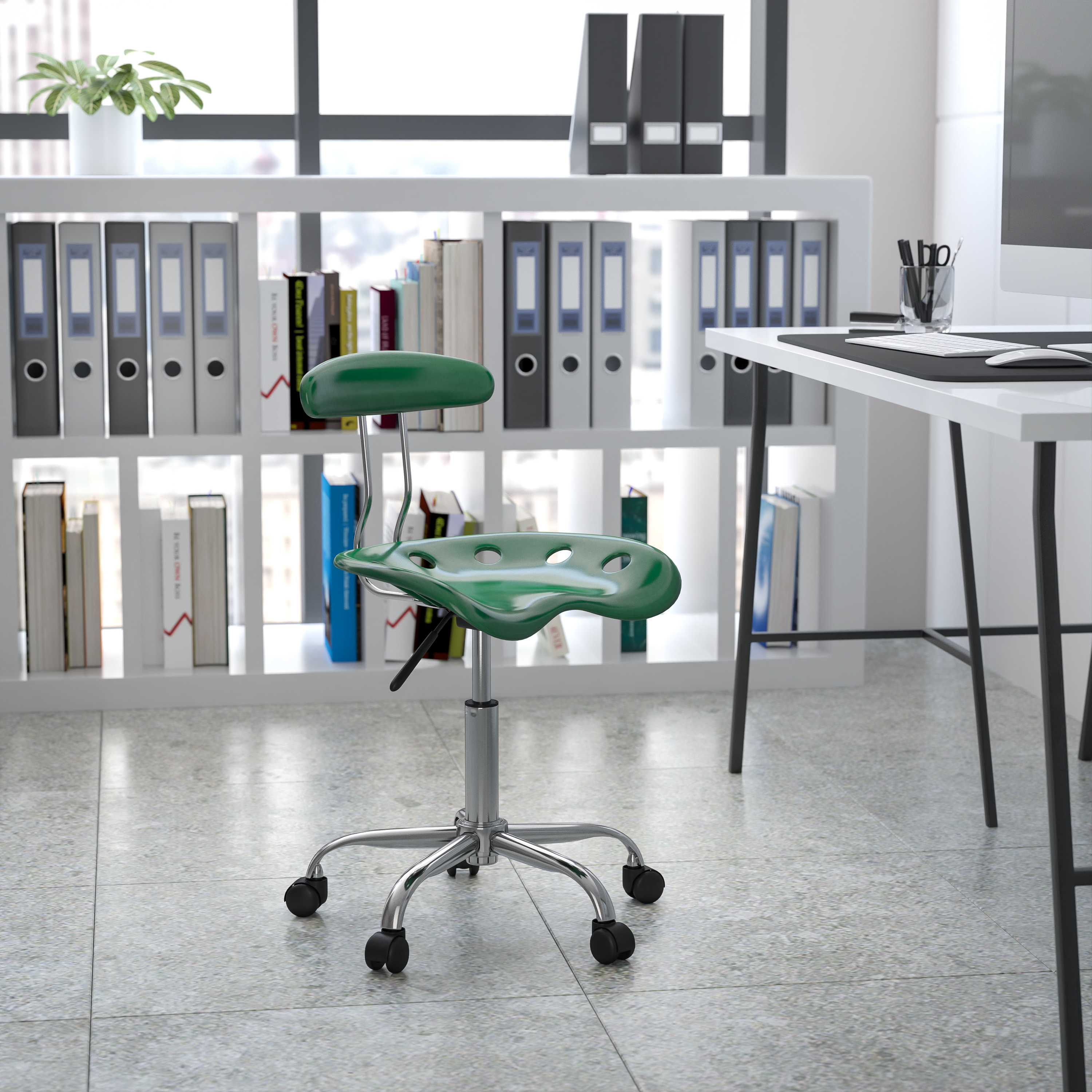 Flash Furniture Vibrant Green and Chrome Swivel Task Office Chair with Tractor Seat - image 1 of 12