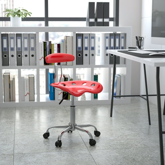 Flash Furniture Vibrant Red and Chrome Swivel Task Office Chair with Tractor Seat