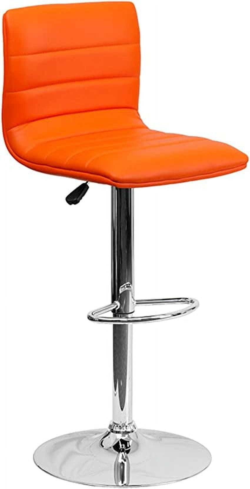 Modern Swivel Orange Vinyl & Chrome Adjustable Barstool