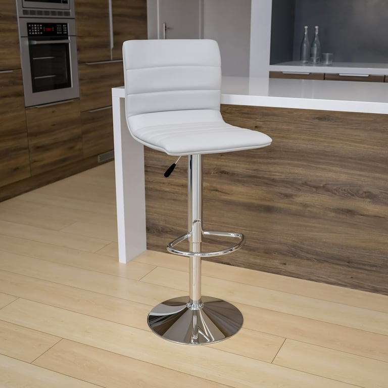 Flash Furniture Vincent Modern Adjustable Height Barstool with Footrest 35 44 H White Chrome Walmart