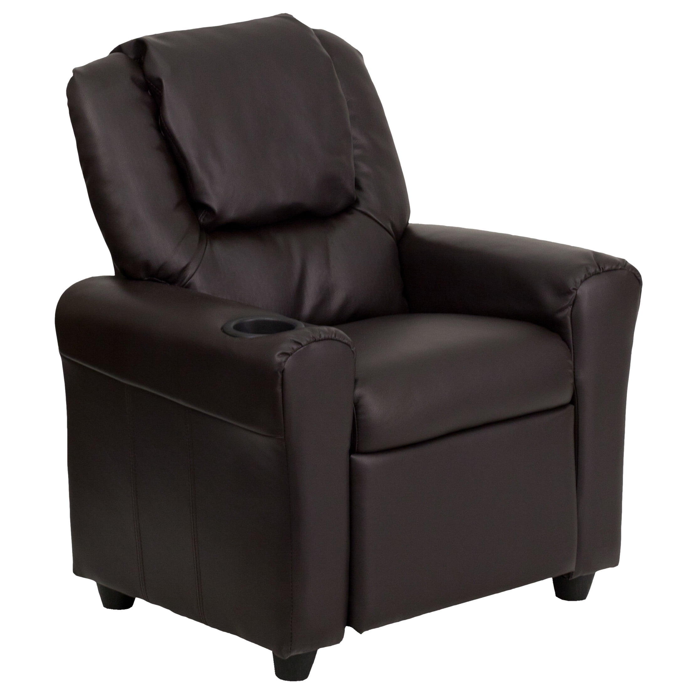 Flash Furniture Vinyl LeatherSoft Kids Recliner with Cup Holder, Headrest, and Footrest, Brown