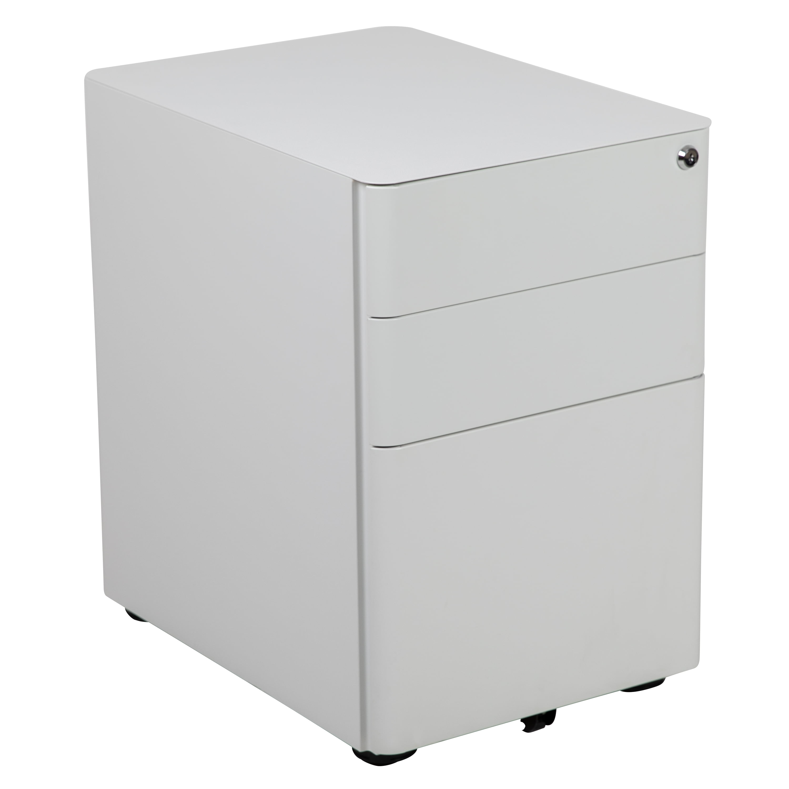 Flash Furniture Warner Modern 3-Drawer Mobile Locking Filing Cabinet with Anti-Tilt Mechanism and Hanging Drawer for Legal & Letter Files, White