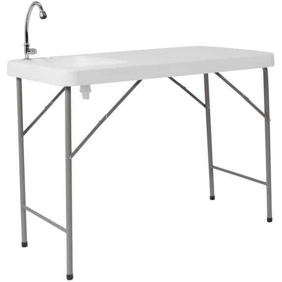 Flash Furniture Wesley 4' Portable Fish Cleaning Table/Folding Camping Table with Sink, White