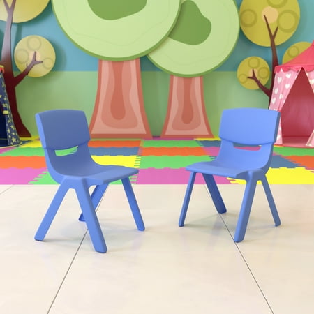 Flash Furniture Whitney 2 Pack Blue Plastic Stackable School Chair with 13.25" Seat Height
