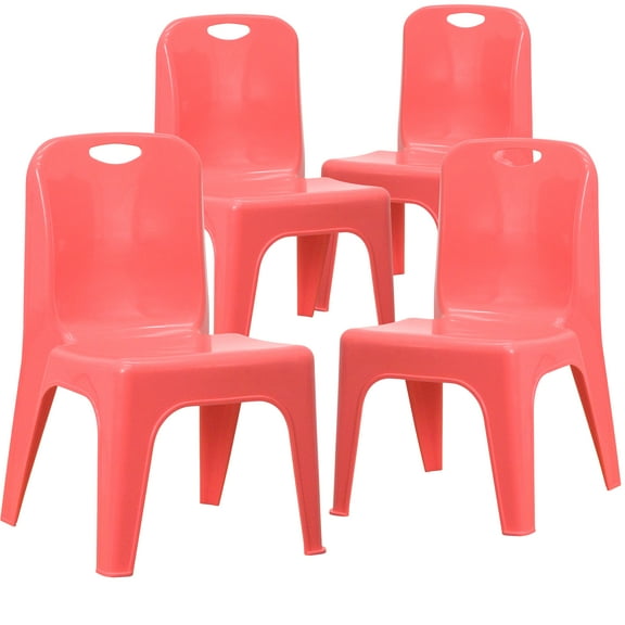 Flash Furniture Whitney 4 Pack Red Plastic Stackable School Chair with Carrying Handle and 11'' Seat Height