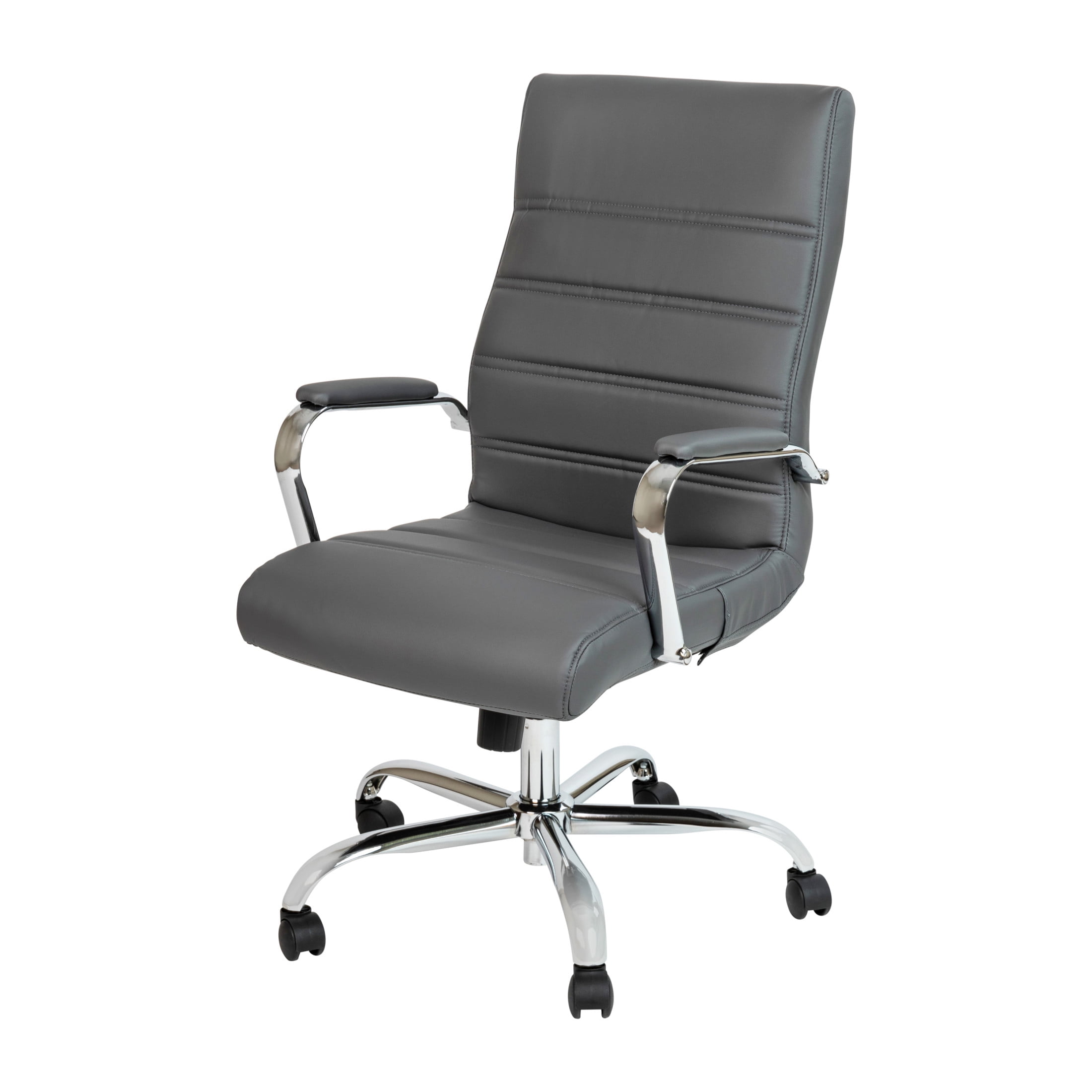 Gray High-Back Leather Executive Swivel Office Chair