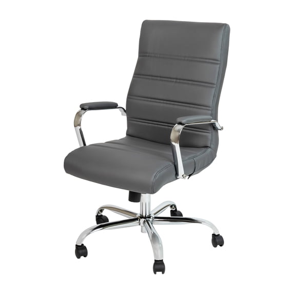 Flash Furniture Whitney High-Back Swivel LeatherSoft Desk Chair with Armrests, Gray/Chrome