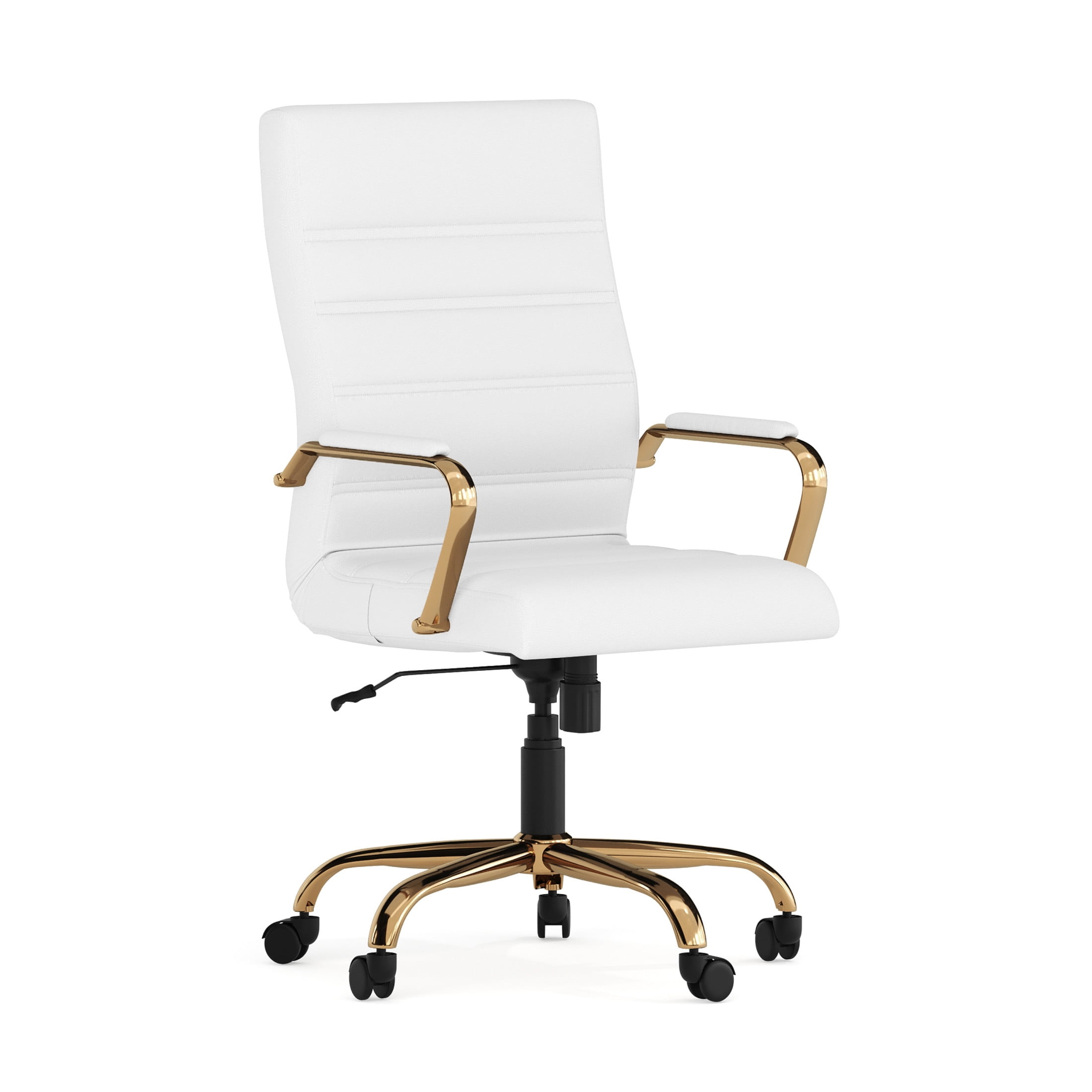 Flash Furniture Whitney High-Back Swivel LeatherSoft Desk Chair with Armrests, White/Gold