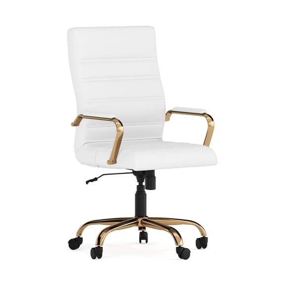 Flash Furniture Whitney High-Back Swivel LeatherSoft Desk Chair with Armrests, White/Gold
