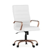Flash Furniture Whitney High-Back Swivel LeatherSoft Desk Chair with Armrests, White/Rose Gold