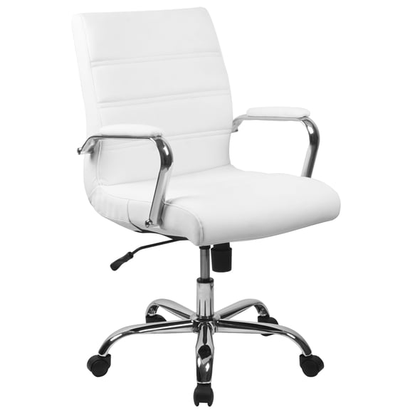 Flash Furniture Whitney Mid-Back Swivel LeatherSoft Desk Chair with Armrests, White/Chrome