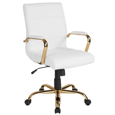Flash Furniture Whitney Mid-Back Swivel LeatherSoft Desk Chair with Armrests, White/Gold