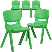 Green Plastic Stackable School Chair with 15.5 Seat Height, PK5
