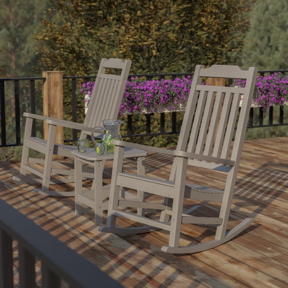 Flash Furniture Winston 3-Piece Poly Resin Rocking Patio Chair and Side Table Set, Gray