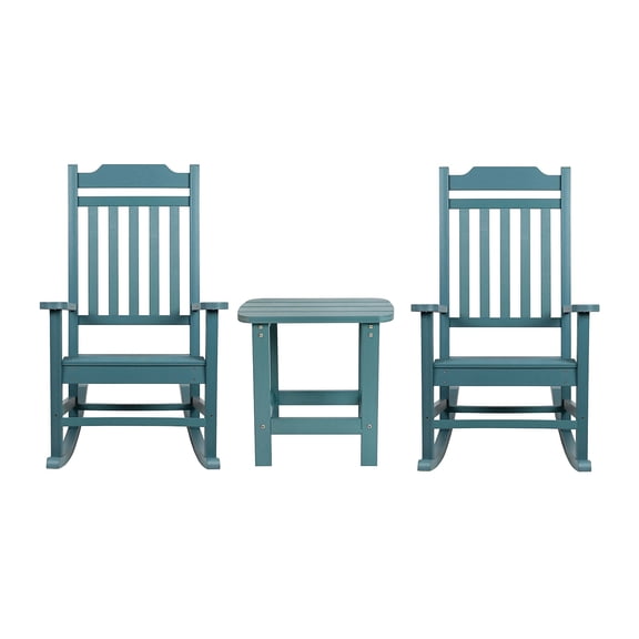 Flash Furniture Winston 3-Piece Poly Resin Rocking Patio Chair and Side Table Set, Teal