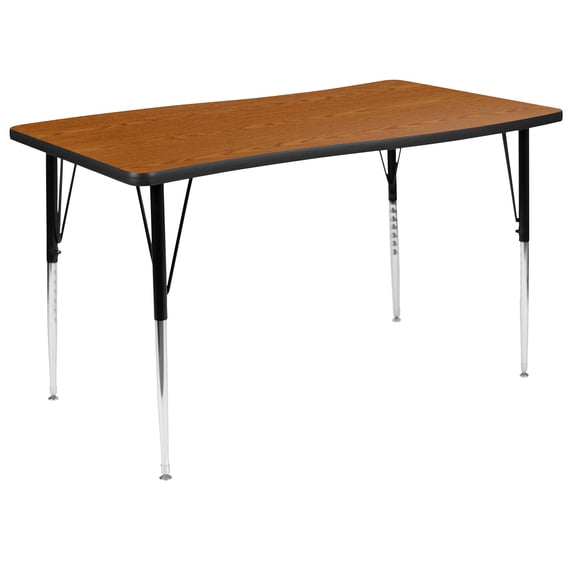 Flash Furniture Wren 28"W x 47.5"L Rectangular Wave Flexible Collaborative Oak Finish Laminate Activity Table - Standard Height Adjust Legs