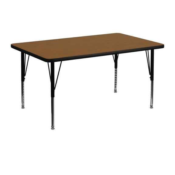 Flash Furniture 30''W x 48''L Rectangular Oak HP Laminate Activity Table - Height Adjustable Short Legs