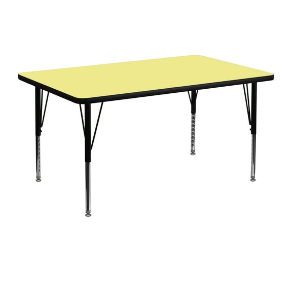 Flash Furniture 30''W x 48''L Rectangular Yellow Thermal Laminate Activity Table - Height Adjustable Short Legs