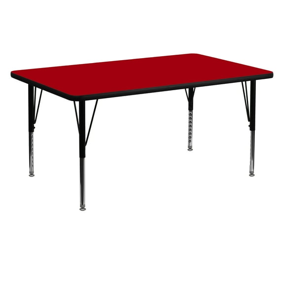 Flash Furniture 30''W x 60''L Rectangular Red Thermal Laminate Activity Table - Height Adjustable Short Legs