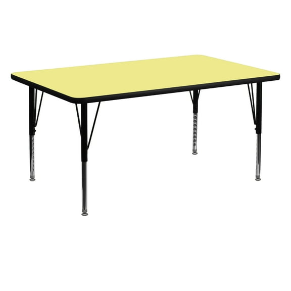 Flash Furniture 30''W x 60''L Rectangular Yellow Thermal Laminate Activity Table - Height Adjustable Short Legs