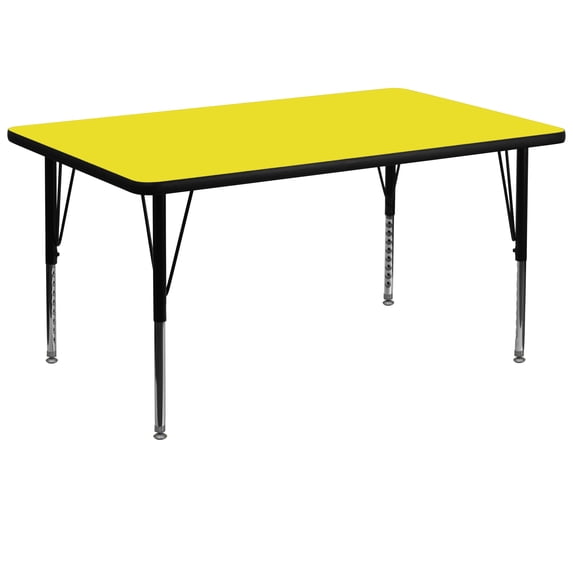 Flash Furniture Wren 36''W x 72''L Rectangular Yellow HP Laminate Activity Table - Height Adjustable Short Legs