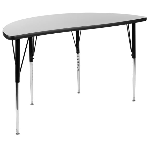 Flash Furniture Wren 47.5" Half Circle Wave Flexible Collaborative Grey Thermal Laminate Activity Table - Standard Height Adjustable Legs