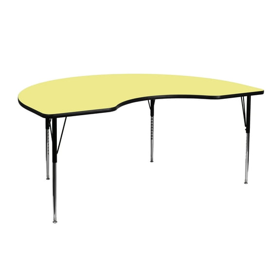 Flash Furniture 48''W x 72''L Kidney Yellow Thermal Laminate Activity Table - Standard Height Adjustable Legs