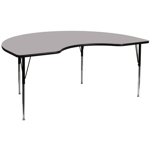 Flash Furniture Wren 48''W x 96''L Kidney Grey Thermal Laminate Activity Table - Standard Height Adjustable Legs