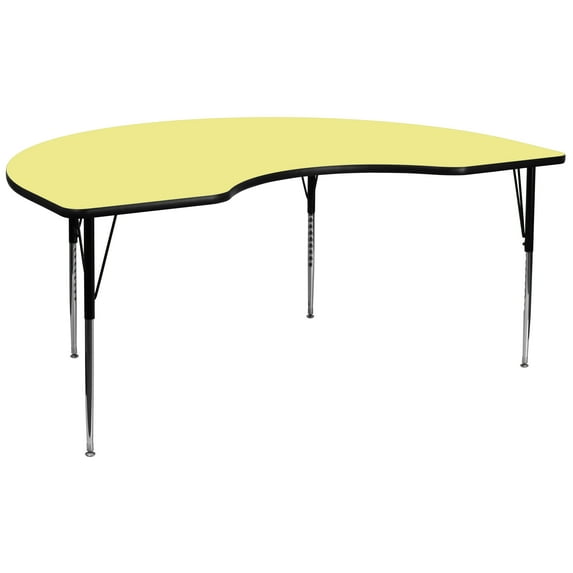 Flash Furniture 48''W x 96''L Kidney Yellow Thermal Laminate Activity Table - Standard Height Adjustable Legs