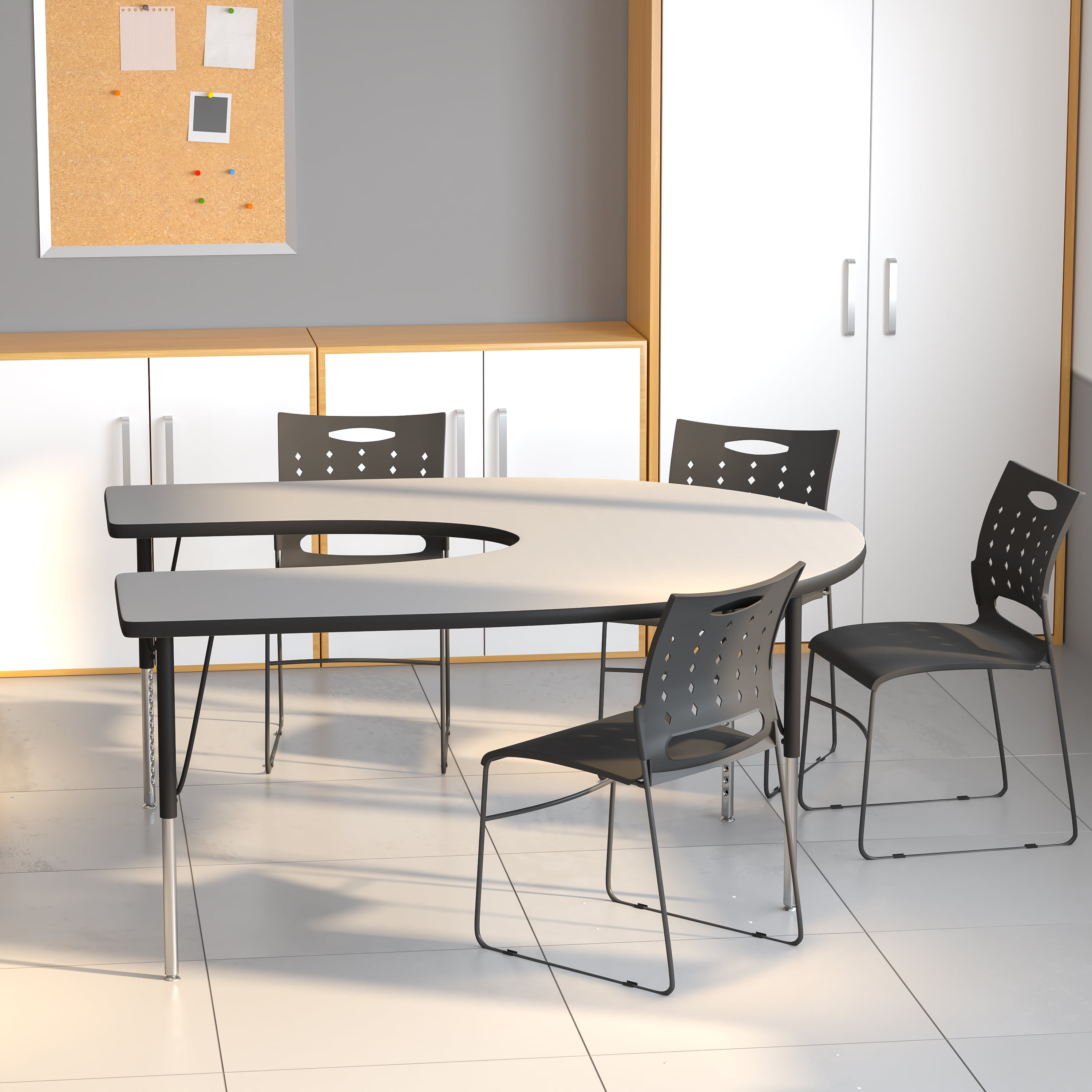 60''W x 66''L Horseshoe Thermal Laminate Activity Table - Standard Height Adjustable Legs main image 0