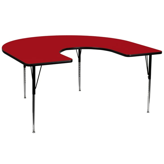 Flash Furniture Wren 60''W x 66''L Horseshoe Red Thermal Laminate Activity Table - Standard Height Adjustable Legs
