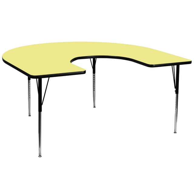 Flash Furniture Wren 60''W x 66''L Horseshoe Yellow Thermal Laminate Activity Table - Standard Height Adjustable Legs