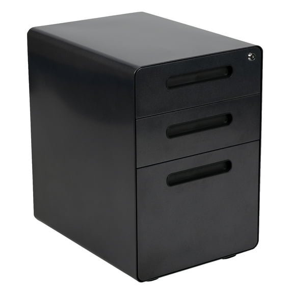 Flash Furniture Wren Ergonomic 3-Drawer Mobile Locking Filing Cabinet with Anti-Tilt Mechanism and Hanging Drawer for Legal & Letter Files, Black