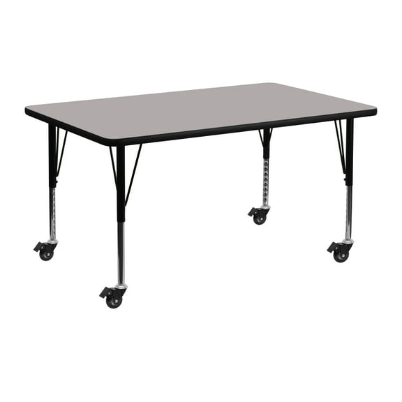 Flash Furniture Wren Mobile 24''W x 48''L Rectangular Grey HP Laminate Activity Table - Height Adjustable Short Legs