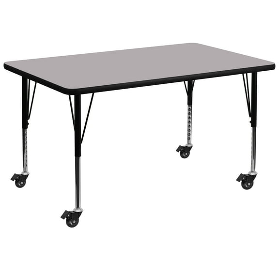 Flash Furniture Wren Mobile 24''W x 48''L Rectangular Grey Thermal Laminate Activity Table - Height Adjustable Short Legs