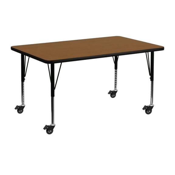 Flash Furniture Wren Mobile 24''W x 48''L Rectangular Oak HP Laminate Activity Table - Height Adjustable Short Legs