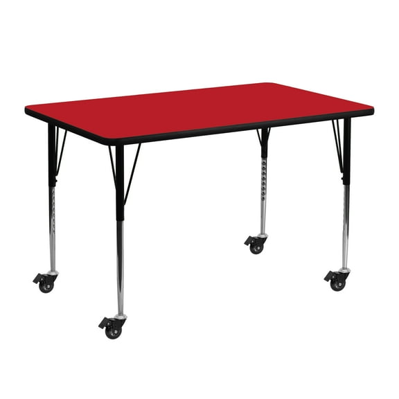 Flash Furniture Wren Mobile 24''W x 48''L Rectangular Red HP Laminate Activity Table - Standard Height Adjustable Legs