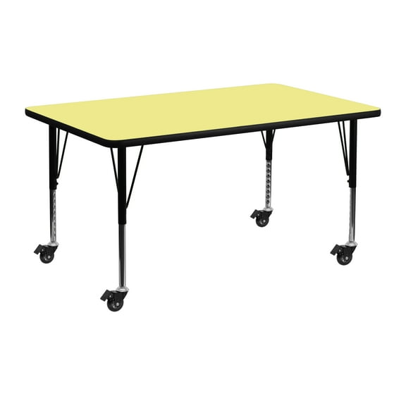 Flash Furniture Wren Mobile 24''W x 48''L Rectangular Yellow Thermal Laminate Activity Table - Height Adjustable Short Legs