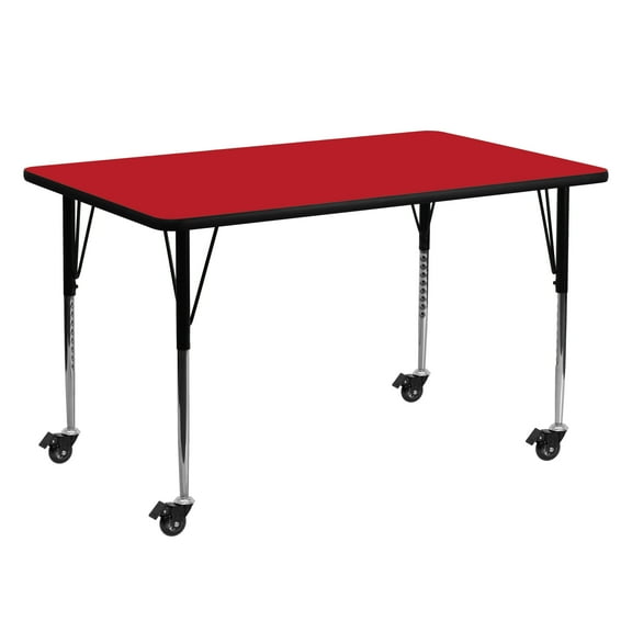 Flash Furniture Wren Mobile 24''W x 60''L Rectangular Red HP Laminate Activity Table - Standard Height Adjustable Legs