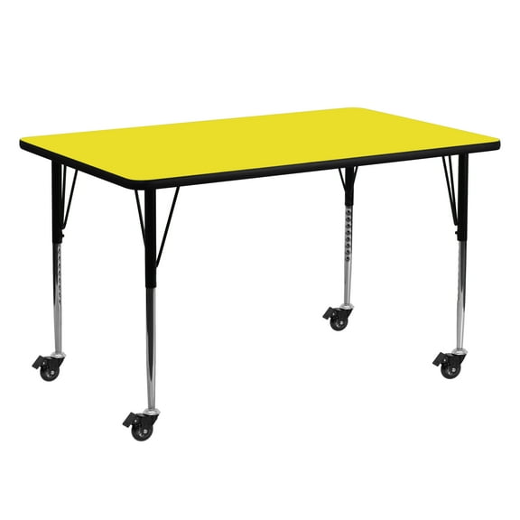 Flash Furniture Wren Mobile 24''W x 60''L Rectangular Yellow HP Laminate Activity Table - Standard Height Adjustable Legs