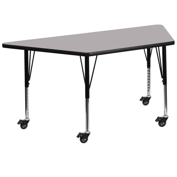 Flash Furniture Wren Mobile 29''W x 57''L Trapezoid Grey Thermal Laminate Activity Table - Height Adjustable Short Legs