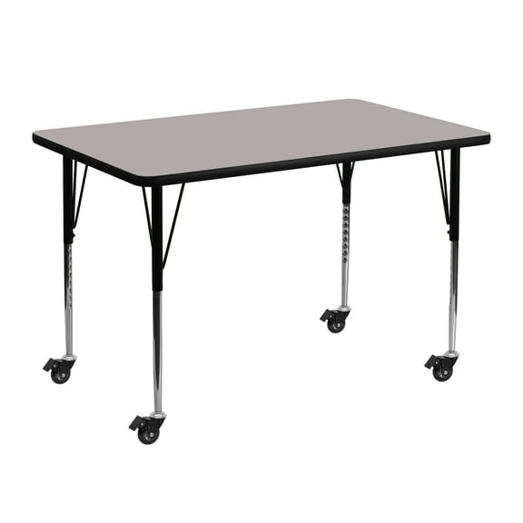 Flash Furniture Wren Mobile 30''W x 48''L Rectangular Grey HP Laminate Activity Table - Standard Height Adjustable Legs