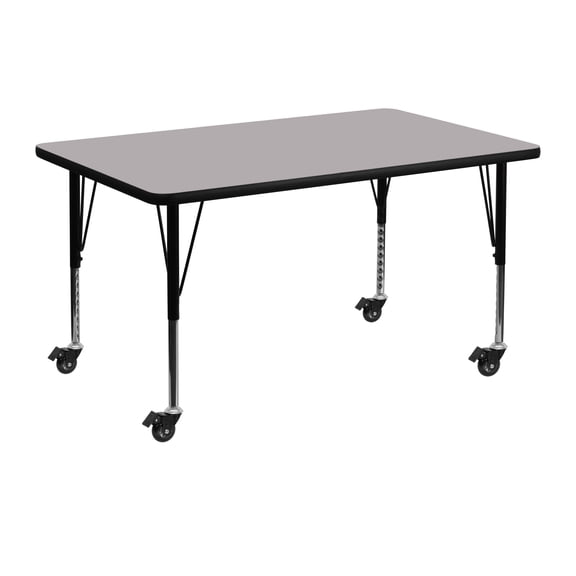 Flash Furniture Wren Mobile 30''W x 48''L Rectangular Grey Thermal Laminate Activity Table - Height Adjustable Short Legs