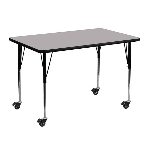 Flash Furniture Wren Mobile 30''W x 48''L Rectangular Grey Thermal Laminate Activity Table - Standard Height Adjustable Legs